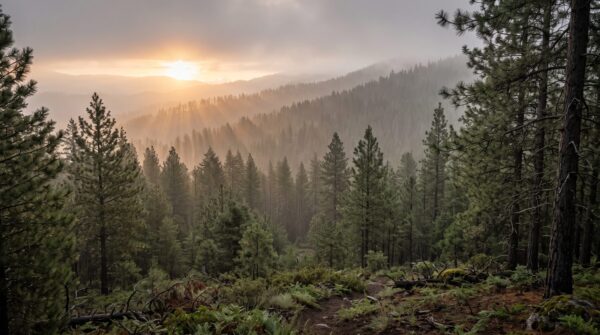 Sun Through Pine Mist